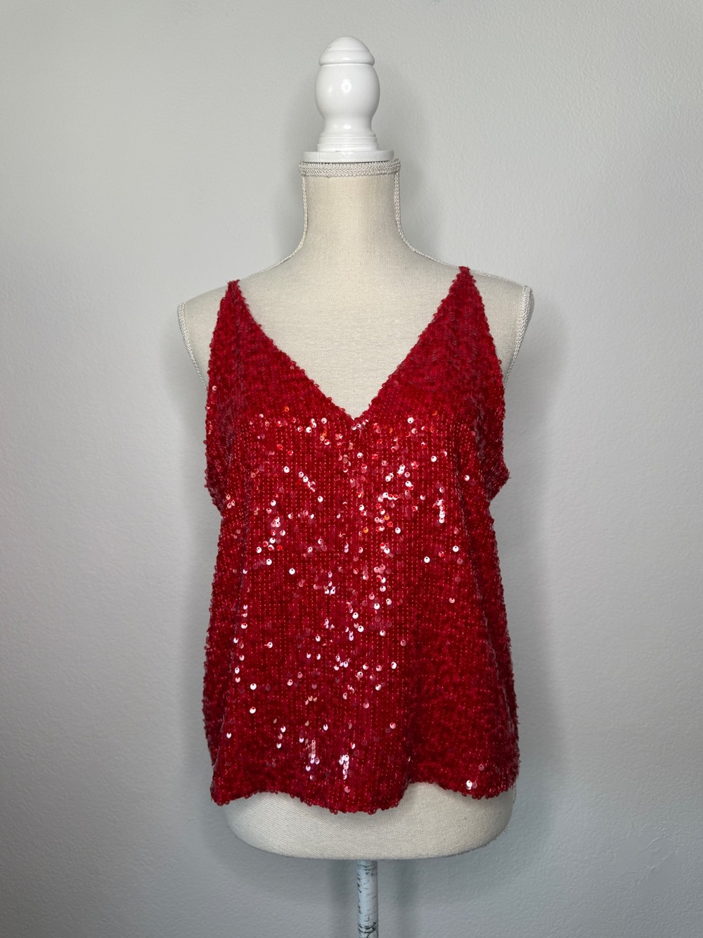 J. Crew Collection Red Sequin V‑Neck Camisole Polyester Lined Top Size S